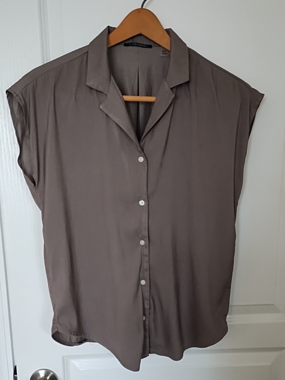 T Tahari Sleeveless Button Down Blouse Women's Size Medium Relaxed Fit Mushroom